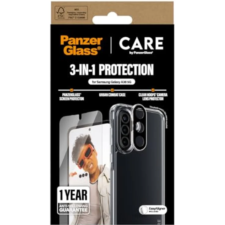Care by PanzerGlass Flagship 3-in-1 Set für Samsung Galaxy A36 5G, Displayschutz mit Fallschutz, Kratzfestigkeit und EasyAligner Installation – Bild 3