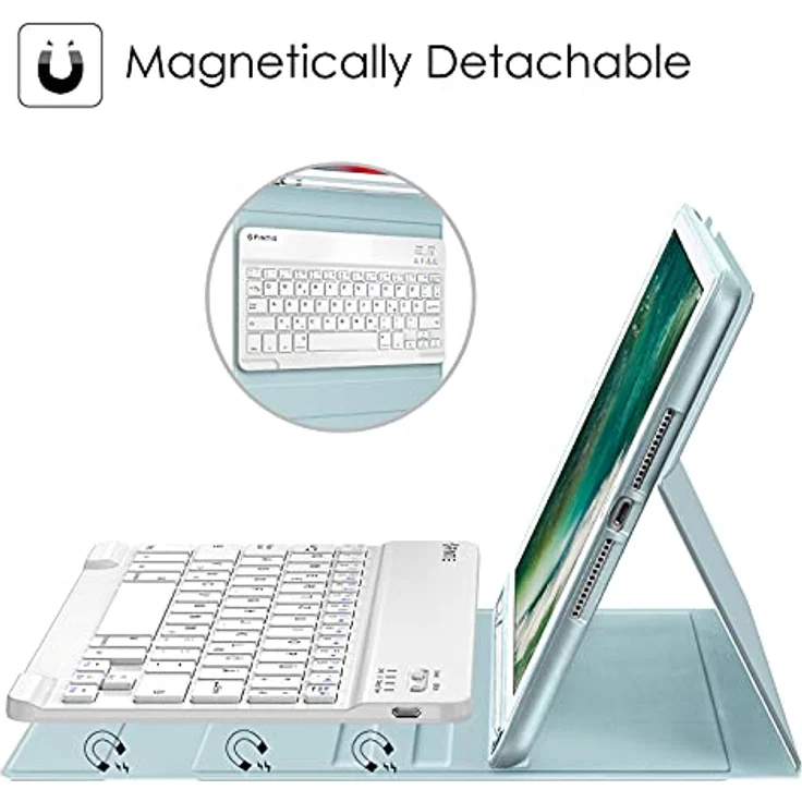 Fintie Tastatur Hülle für iPad 9.7 2018 (6. Generation), Eisblau - Soft TPU Rückseite Gehäuse Keyboard Case mit eingebautem Pencil Halter, magnetisch Abnehmbarer QWERTZ Bluetooth Tastatur – Bild 3
