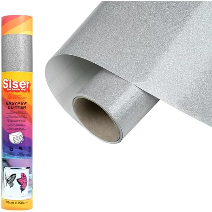 Siser EasyPSV® Glitter, selbstklebende Glitzerfolie mit Schnittbreite 30 cm, Brillant-Silber – Bild 1
