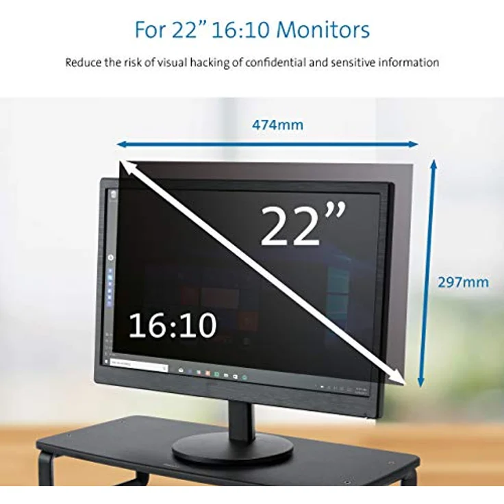 Kensington Blickschutzfilter für Monitore 22 Zoll, 16:10, DSGVO-konform, mit Blaulichtfilter und Blendschutz, inkl. Reinigungstuch, 626483 – Bild 3