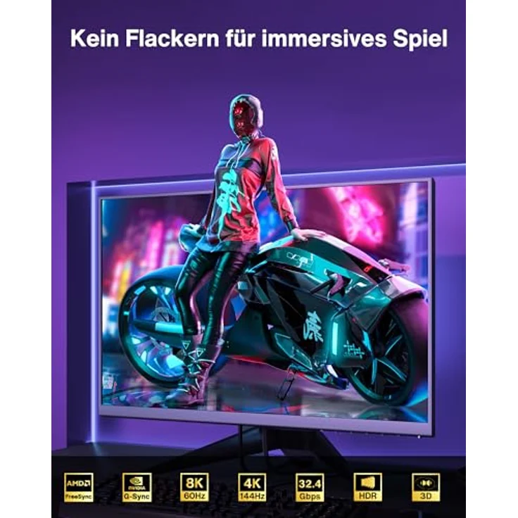 IVANKY 8K DisplayPort Kabel 1.4, 2M, VESA-Zertifiziert, 8K@60Hz, 4K@165Hz, HBR3 32.4Gbps, G-Sync & FreeSync, HDR10, Nylon-geflecht – Bild 3