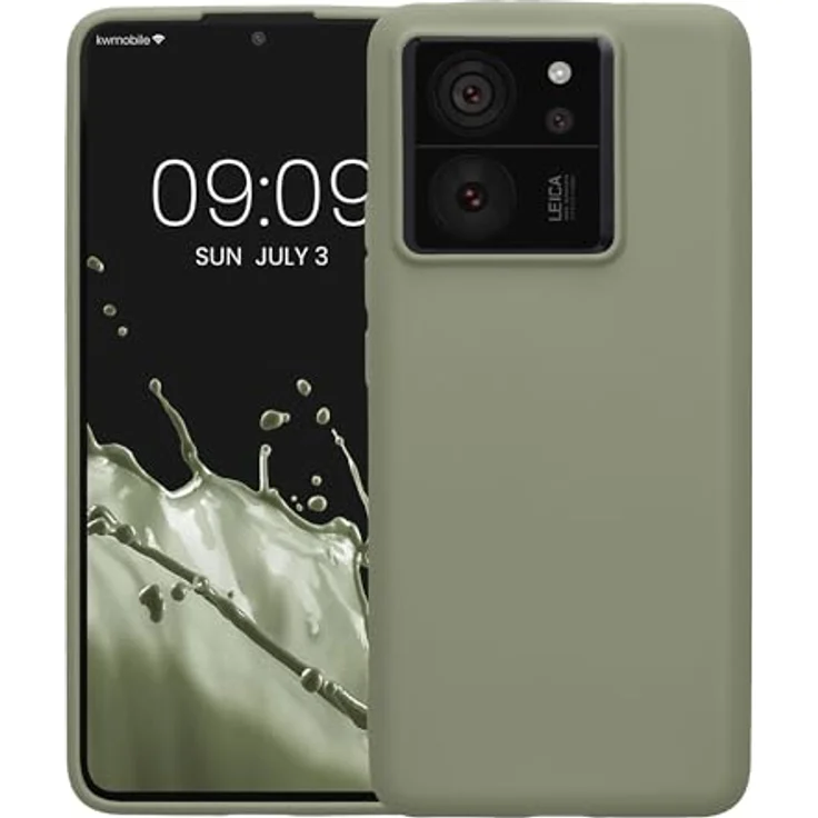 kwmobile Hülle kompatibel mit Xiaomi 13T / 13T Pro - weiches TPU Silikon Case - Graugrün, geeignet für kabelloses Laden – Bild 5