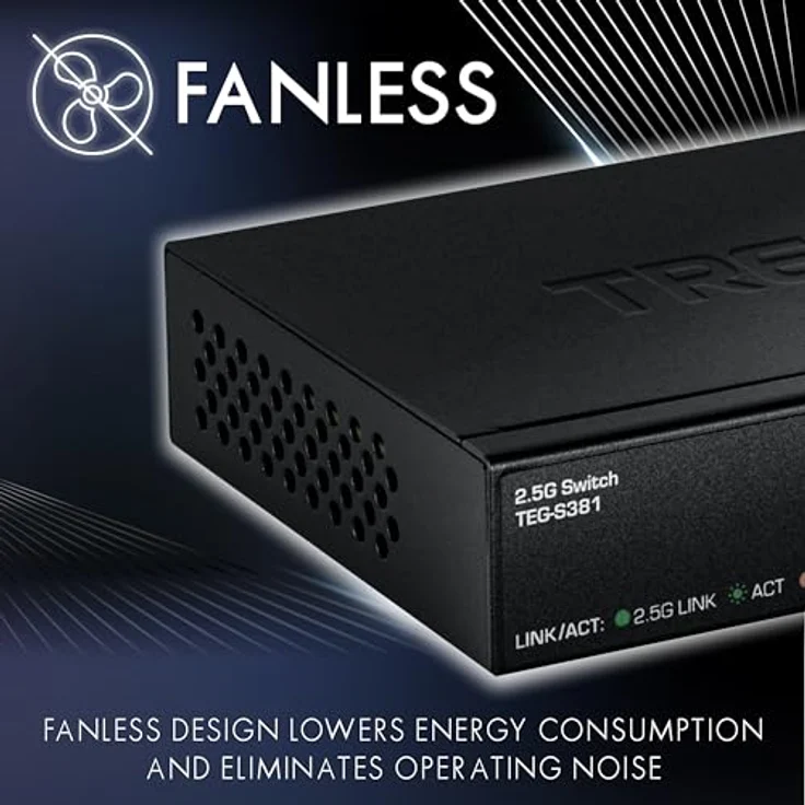 Trendnet TEG-S381, 8-Port 2.5G Netzwerk Switch mit 40 Gbit/s Switching-Kapazität, schwarzes Metallgehäuse, lüfterlos und wall-mountable – Bild 4