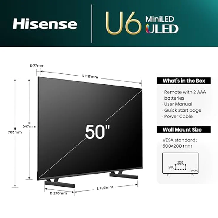 Hisense 50U6NQ 126 cm (50 Zoll) 4K Mini LED ULED HDR Smart TV, Dolby Vision & Atmos, Game Mode Plus, Anthrazit [2024] – Bild 2