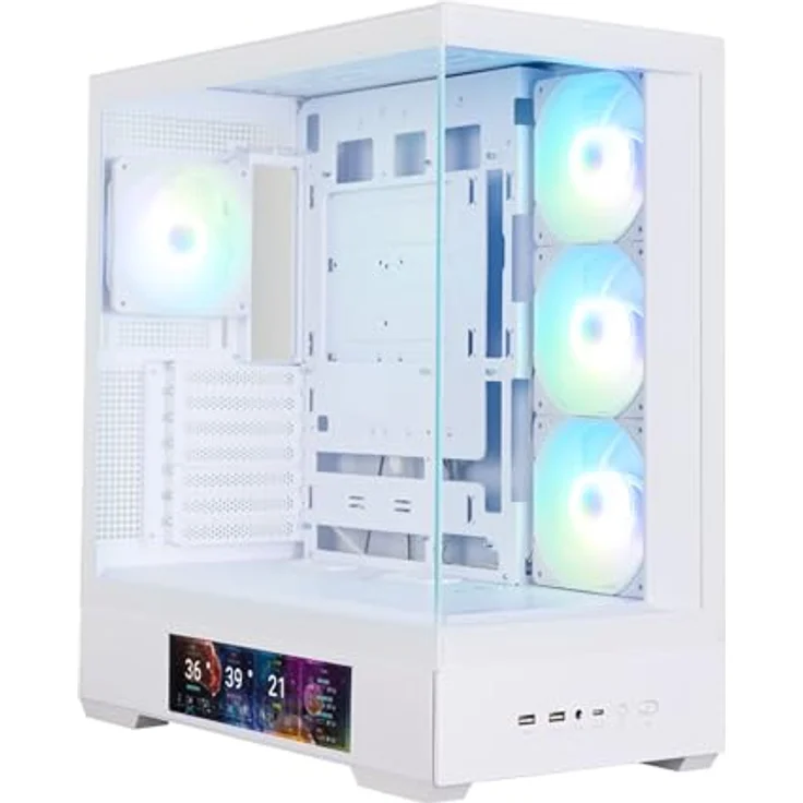 Zalman P40 DS, Medium Tower PC-Gehäuse mit 4x 120 mm ARGB Lüftern und 9,1 Zoll LCD-Display, weiß – Bild 2