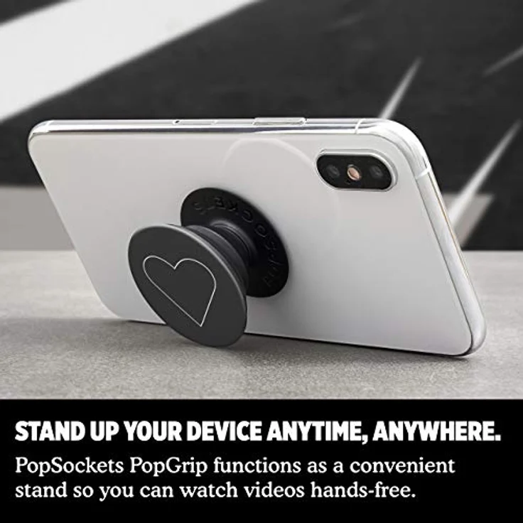 PopSockets PopGrip - Ausziehbarer Sockel und Griff für Smartphones und Tablets mit einem Austauschbarem Top - White Heart Black – Bild 6