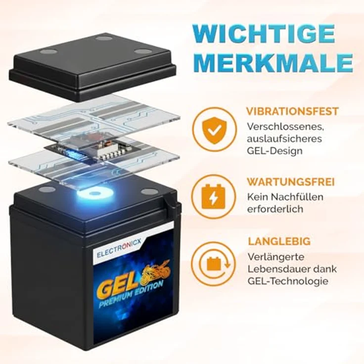 Electronicx YTR4A-BS GEL Batterie 2.5Ah 12V, wartungsfrei, auslaufsicher, rüttelfest, tiefentladungsfest für Roller, Scooter und Moped – Bild 3