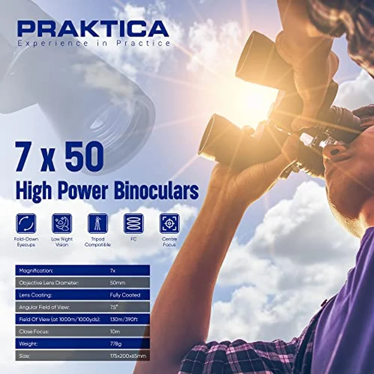 Praktica Falcon 7x50 Fernglas, Porroprismen, mehrfachbeschichtete Optik, Stativ kompatibel – Bild 3