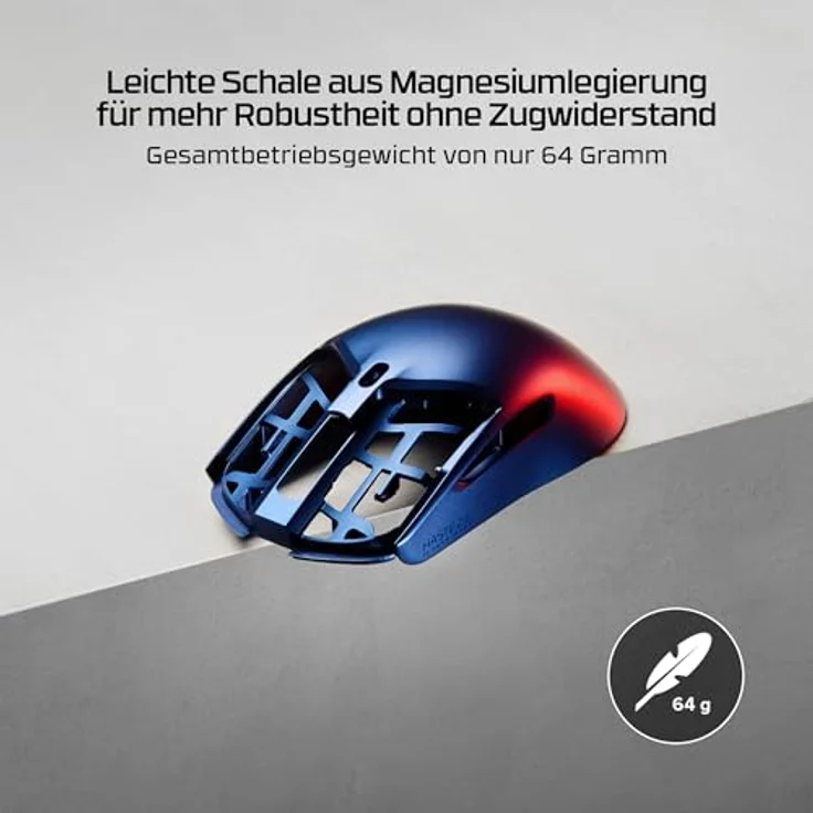 HyperX Pulsefire Haste 2 S, Kabellose Gaming-Maus mit Magnesiumgehäuse, Ultra-leicht (64 g), 120 h Akkulaufzeit, 26 K Sensor, Glas Skates, Silber – Bild 5