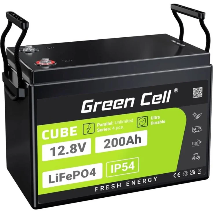 Green Cell CUBE LiFePO4 Spezial-Akku, LiFePo-Block Schraubkontakt, 12.8V 200Ah, wartungsfrei und umweltfreundlich für Wohnmobile