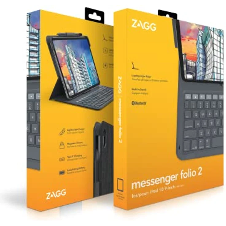 ZAGG Messenger Folio 2, Hintergrundbeleuchtete Tastatur für iPad 10.9 (10. Gen), Koppeln mehrerer Geräte, deutsches Layout, platzsparendes Design – Bild 4