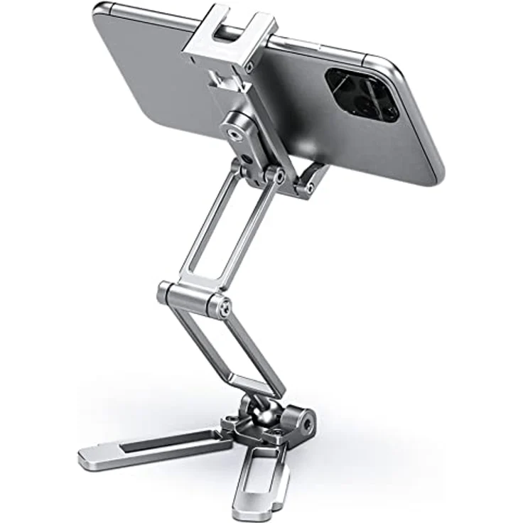 Leofoto PS-4, Multi-funktionaler klappbarer Smartphone-Ständer und Stativ, Silber, für Gerätebreiten von 65 bis 90 mm, mit Kaltschuh und 1/4-Zoll-Gewinde – Bild 2