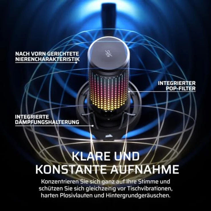 Corsair VOXARA USB Gaming Kondensatormikrofon, 25mm-Kapsel, 32-bit/192kHz Audio-Engine, RGB-Beleuchtung, Schwarz – Bild 9