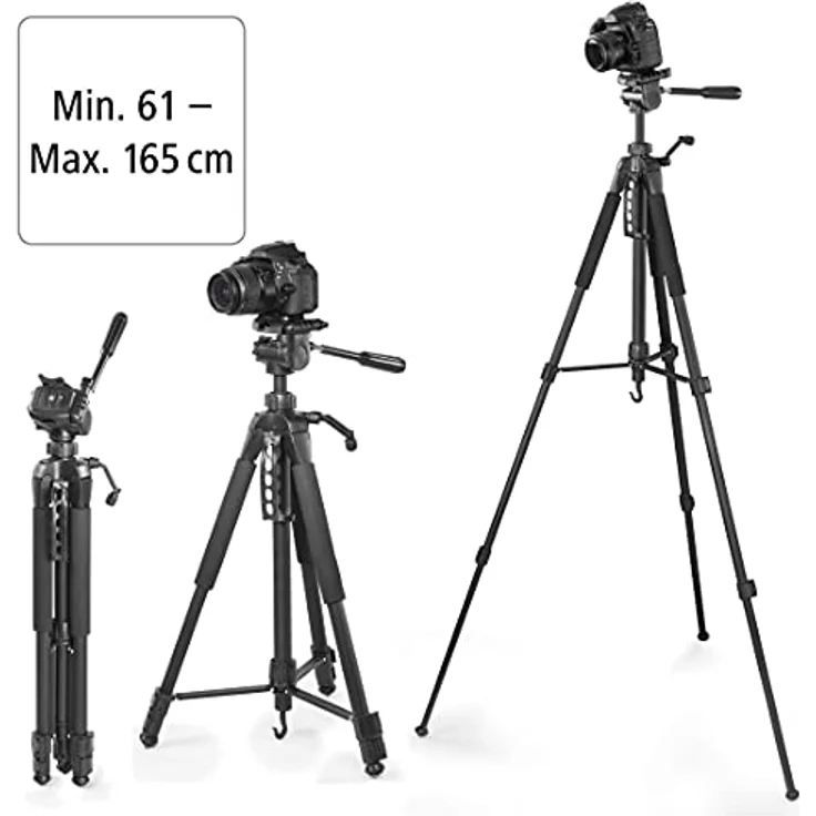 Hama Stativ Kamera "Action 165 3D" (Leichtes Fotostativ inkl. Handy-Halterung, Tripod mit 61-165cm Höhe, Dreibeinstativ mit 3-Wege-Kopf, Spiegelreflexkamera Stativ für Canon/Nikon/Sony) schwarz, leichtes Camera Tripod mit 3 Schaumstoffgriffen – Bild 5
