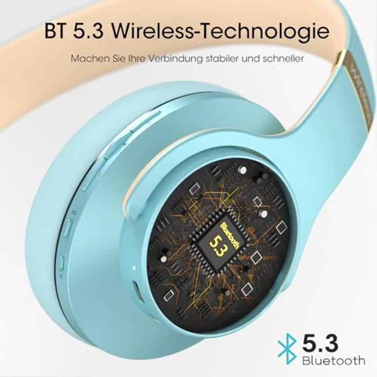 DOQAUS Care 1, Bluetooth Kopfhörer Over Ear mit bis zu 90 Std. Akkulaufzeit, 3 EQ-Modi, HiFi Stereo, faltbar, Mikrofon, weiche Ohrpolster, für iPhone/iPad/Android/Laptops - Kristallblau – Bild 3