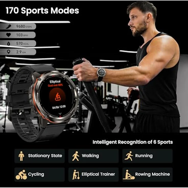 Kospet Smartwatch Tank T3 Ultra 2, robuste Smartwatch mit AMOLED-Display, 170+ Sportmodi, MIL-STD-810H zertifiziert, schwarz – Bild 7