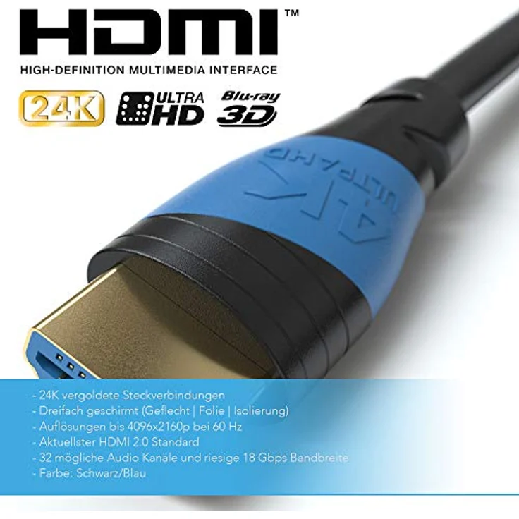 10m | HDMI-Kabel 2.0 a/b | 4K Ultra HD 2160p / Full HD 1080p | 3D / ARC / CEC | Ethernet | TV | PC/ Notebook | von JAMEGA – Bild 5