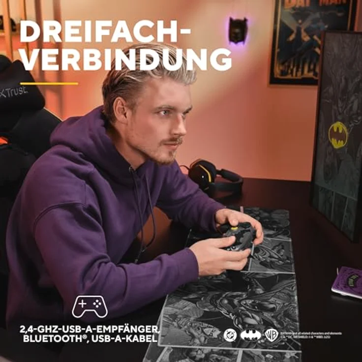 Trust MUTA Wireless Controller Batman, Multiplattform-Gaming Controller für PC, iOS, Switch und Android, gelb und schwarz, wiederaufladbar mit programmierbaren Tasten und Vibrationsfunktion – Bild 4