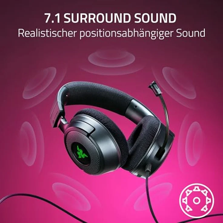 Razer Kraken V4 X - Kabelgebundenes PC-Gaming-Headset (Triforce 40-mm-Treiber, einziehbares Nierenmikrofon, 7.1-Surround-Sound, Chroma RGB, für PC - Konsolen & Mobiltelefone über USB-C) Schwarz – Bild 4