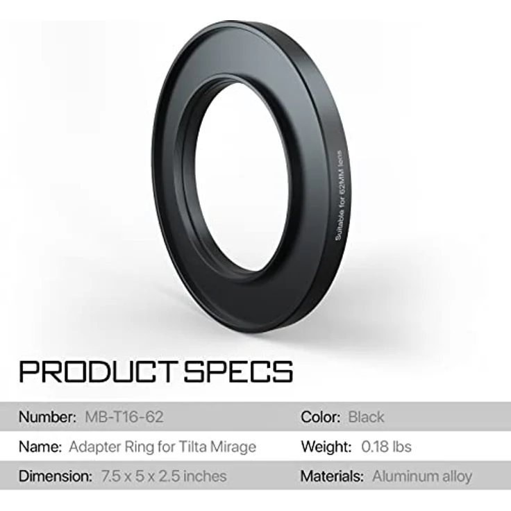 Tilta 62mm Objektivaufsätze Adapterring für MB-T16 Mirage Matte Box, Kamera Objektivadapter MB-T16-62, geeignet für 62mm Frontlinsen – Bild 3