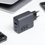 Forcell F-ENERGY GaN VT-42B, Reise-Ladegerät mit 2x Type C + USB A, PD QC4.0 4A, 65W, grau