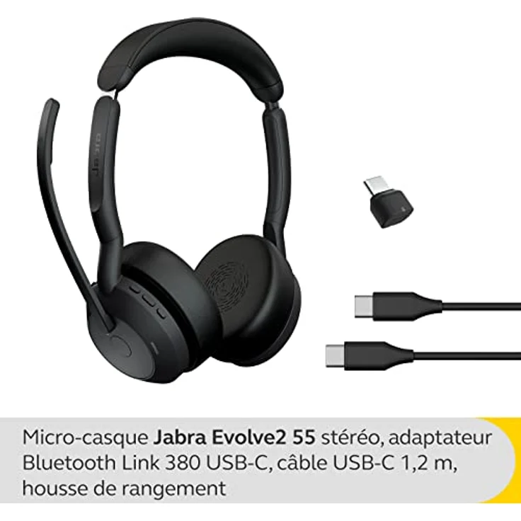 Jabra Evolve2 55 - schnurloses Stereo-Headset mit Jabra Air Comfort - Mikrofone mit Geräuschunterdrückung und ANC - für MS Teams zertifiziert, mit anderen Plattformen kompatibel - Schwarz – Bild 2