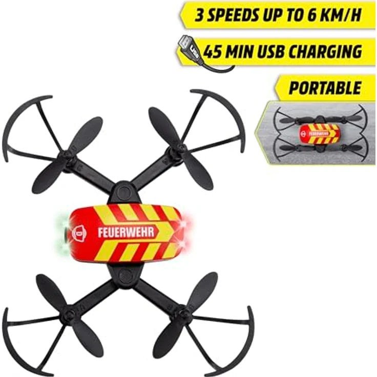 Dickie Toys RC Fire Drone, ferngesteuerte Feuerwehr-Drohne mit Flugstabilisator und LED-Lichtern, inkl. Fernbedienung und Batterien, ab 8 Jahre – Bild 4
