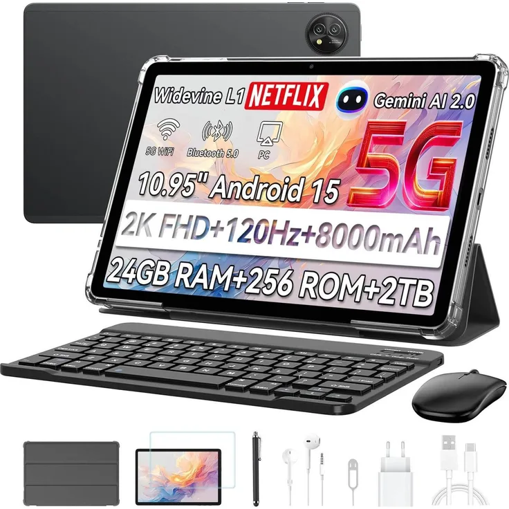 Blackview Zeno 10 11" FHD+ Tablet, 8GB RAM, 256GB Speicher, Android 15, 5G, Quad-Lautsprecher, Schwarz