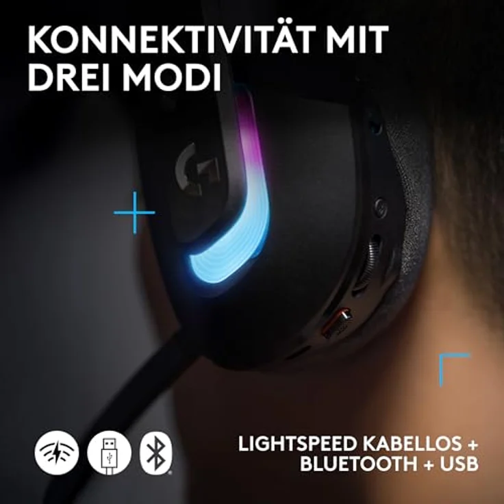 Logitech G G522 LIGHTSPEED, kabelloses Gaming-Headset mit LIGHTSYNC RGB, Mikrofon, 48-kHz-Audio, Tri-Konnektivität, USB-A auf USB-C – Schwarz – Bild 5