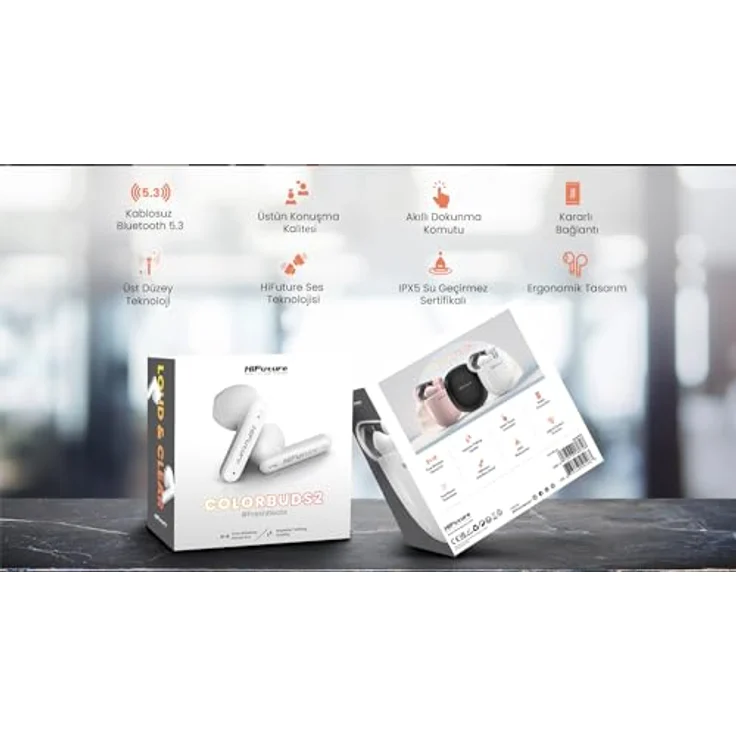 Hifuture Sonic Colorbuds 2 kabellose Kopfhörer, TWS, Bluetooth 5.3, IPX5, 5 Stunden (Ohrhörer), 15 Stunden (mit Ladeetui), Schwarz – Bild 7