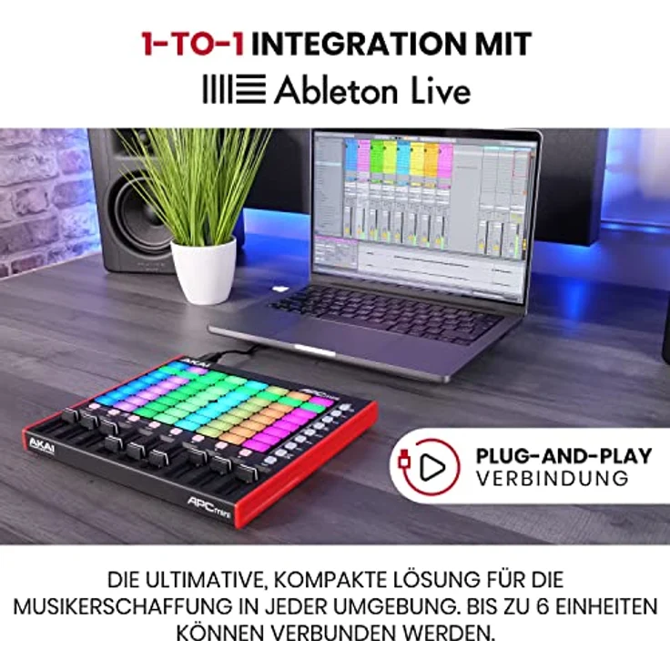 Akai Professional APC Mini MK2 - USB MIDI Pad Controller für Clip Launching mit Ableton Live Lite, 64 RGB Pads, Drum- und Note-Modi und MIDIMixer – Bild 2