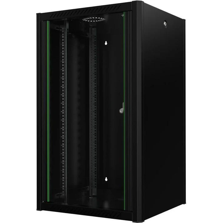 Logon RWP20U56BL, 10.86 HE Serverschrank im 19 Zoll Rackformat, Schwarz, mit antistatischer Glastür und Belüftungsmöglichkeiten – Bild 1
