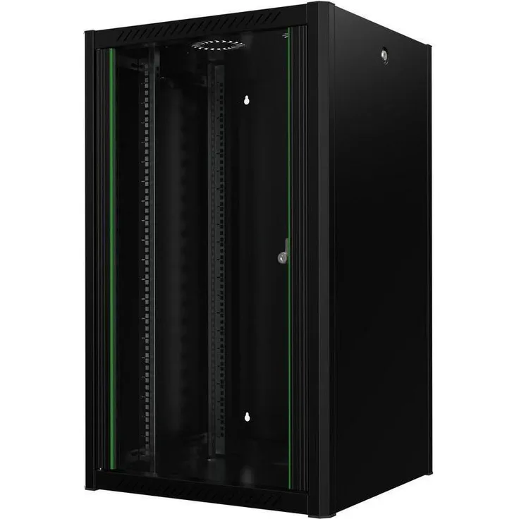 Logon RWP20U56BL, 10.86 HE Serverschrank im 19 Zoll Rackformat, Schwarz, mit antistatischer Glastür und Belüftungsmöglichkeiten
