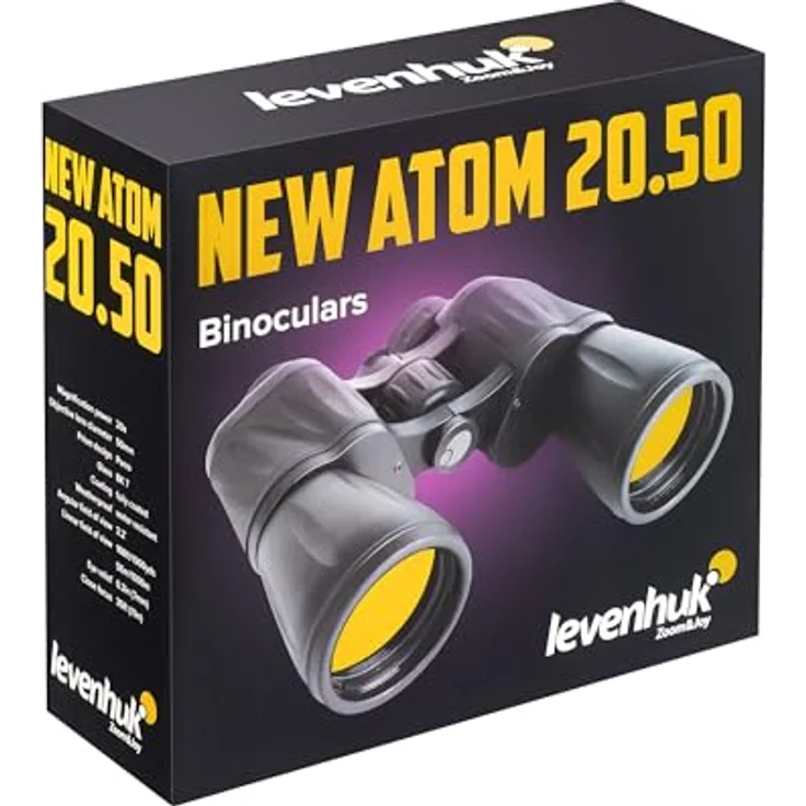 Levenhuk New Atom 20x50 Fernglas, 20x Vergrößerung, 50mm Objektiv, spritzwassergeschützt, schwarz – Bild 8