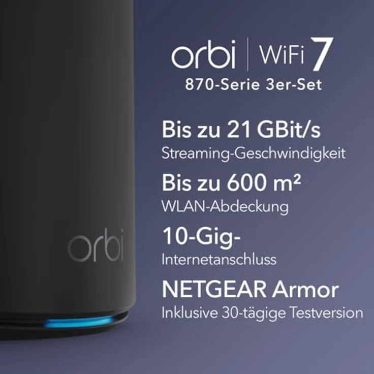 Netgear Orbi 870 Tri-Band WiFi 7-Mesh-Netzwerksystem (RBE873B) Router mit 2 Satelliten, bis zu 600 m² Abdeckung, 10-Gig-Internetanschluss, BE21000 (bis zu 21 GBit/s), schwarz – Bild 2