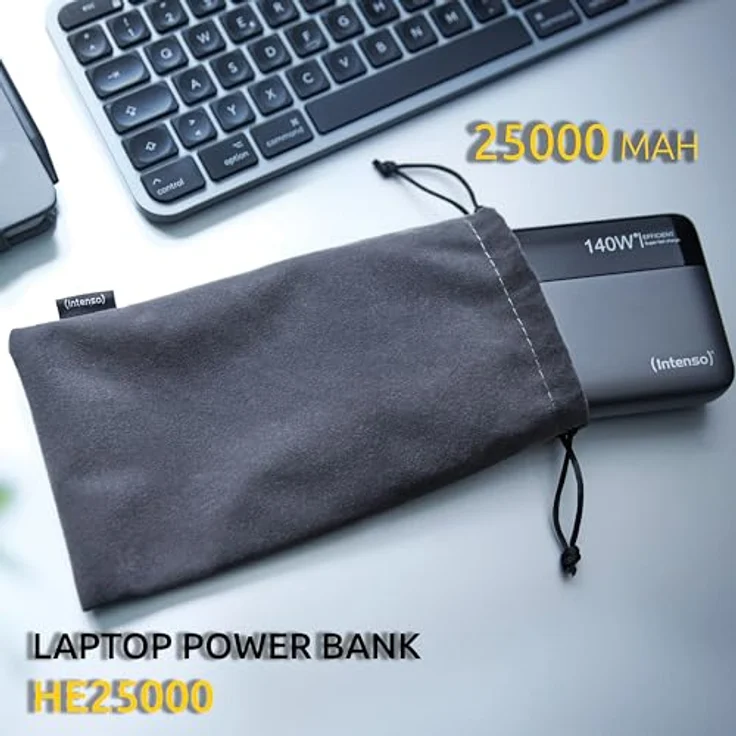 Intenso Powerbank HE25000, externer Akku mit Power Delivery (140W) & USB-C zu USB-C Ladekabel, 25000mAh, Grau-Schwarz – Bild 5