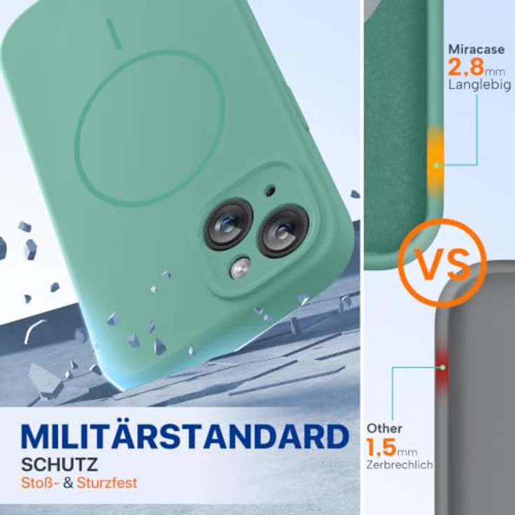 miracase iPhone 14 Hülle mit MagSafe, Flüssigsilikon, stoßfest, kratzfestes Mikrofaser-Innenfutter, Mitternachtsgrün – Bild 3