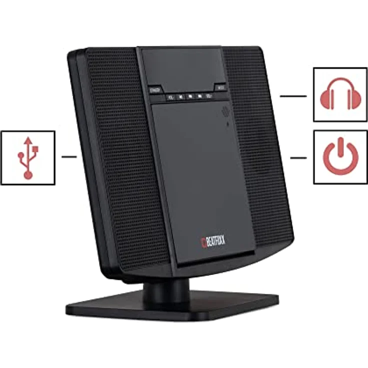 Beatfoxx MCD-60 Vertikal Stereoanlage (CD/MP3-Player, USB, Bluetooth, Aux In, Stand- oder Wandmontage, inkl. Fernbedienung) Schwarz – Bild 3