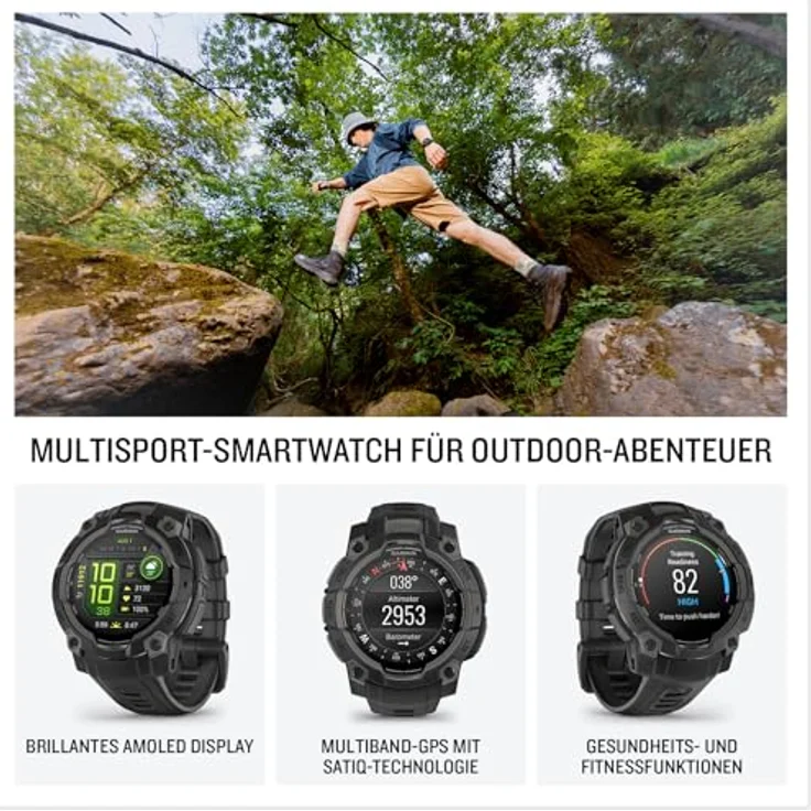 Garmin Instinct 3 45mm AMOLED, GPS-Smartwatch mit LED-Taschenlampe, für Outdoor und Laufen, grau – Bild 2