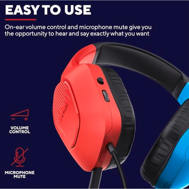 Trust Gaming GXT 416S Zirox Leichtes Gaming Headset für Nintendo Switch, Blau/Rot, 50-mm-Treiber, 1,2 m Kabel, Hochklappbares Mikrofon, Over-Ear Kopfhörer mit Kabel – Bild 2