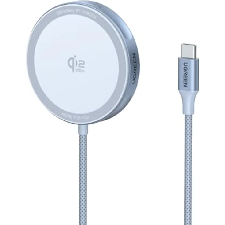 UGREEN 25W Magnetic Wireless Charger, kabelloses Ladegerät mit 15W MPP-Protokoll, Blau, 1,5 m geflochtenes Nylonkabel