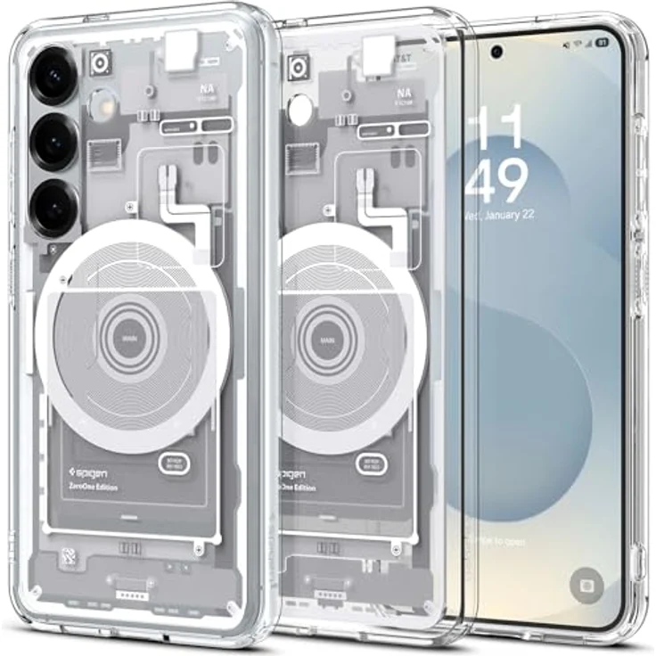 Spigen Ultra Hybrid MagFit Hülle für Samsung Galaxy S25, Kompatibel mit MagSafe, Zero One White, PC- und TPU-Konstruktion, Display- und Kameraschutz, Air Cushion Technologie – Bild 1