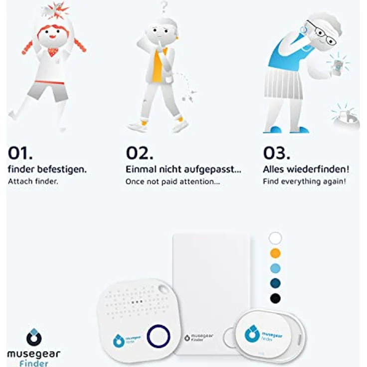 musegear Essentials: Schlüsselfinder mit Bluetooth App, Special Bundle: Finder 2 dunkelblau, Finder Mini dunkelblau, Ledertasche Navy Blue, maximaler Datenschutz, 12 Monate Batterielaufzeit – Bild 5