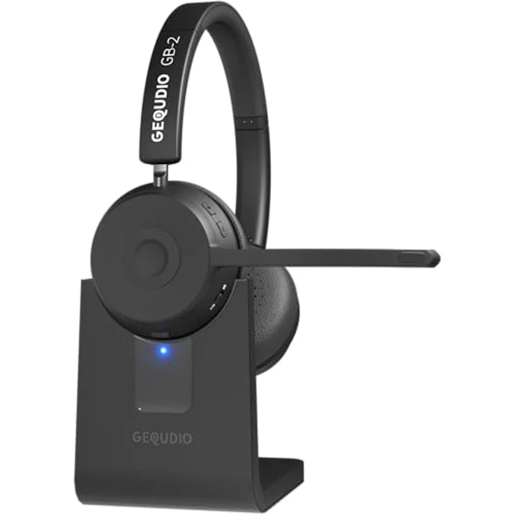 GEQUDIO GB-2, Bluetooth Headset mit Mikrofon, passives Noise Cancelling, für 2 Geräte gleichzeitig, hohe Akkulaufzeit mit 500h Standby, ideal für Konferenzen und Musik – Bild 1