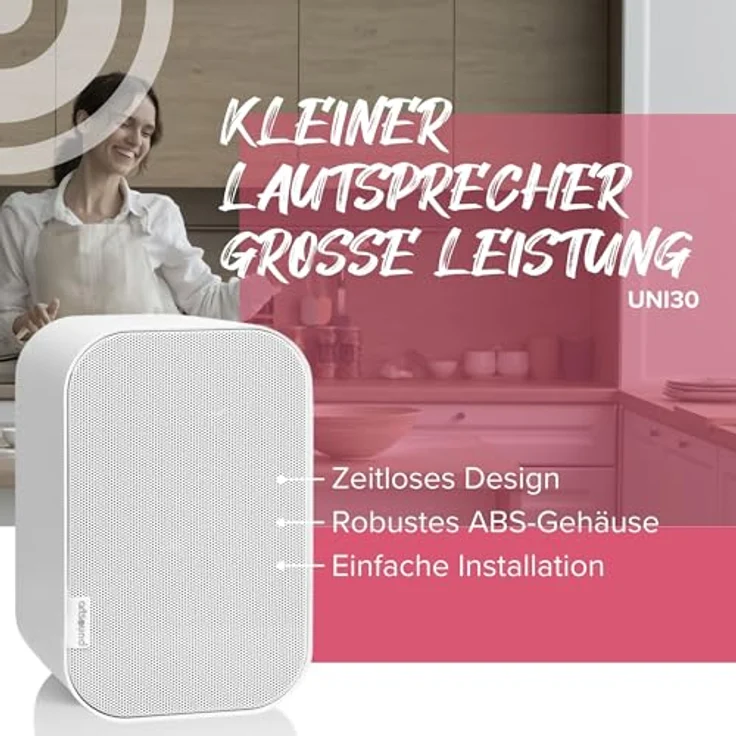 Artsound UNI40, Set aus 2 passiven Lautsprechern, 2-Wege HiFi-Lautsprecher, 20-100 Watt, mit Wandhalterung, weiß – Bild 3