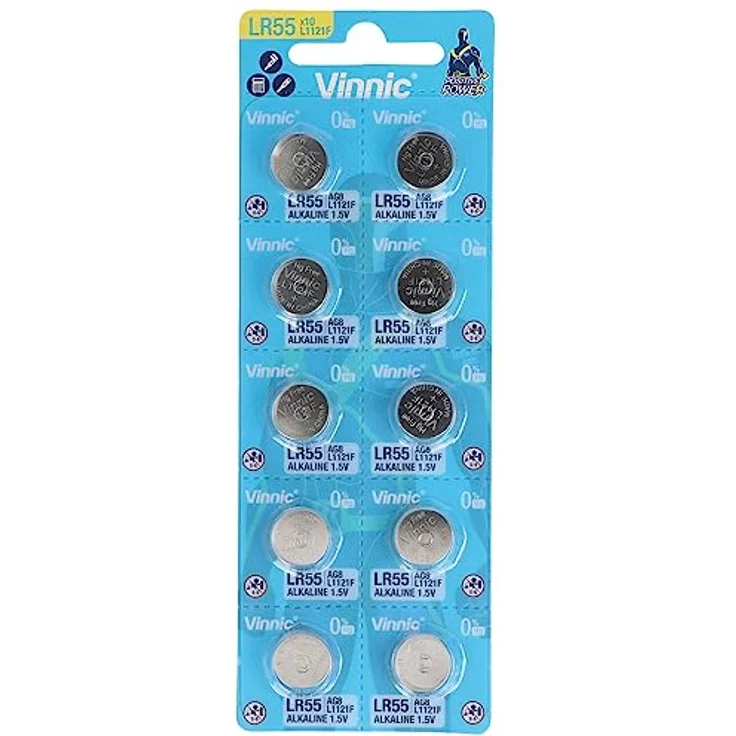 Vinnic Batterie Button Alkalina AG8 L1121F LR55, Blister mit 10 Stück – Bild 1
