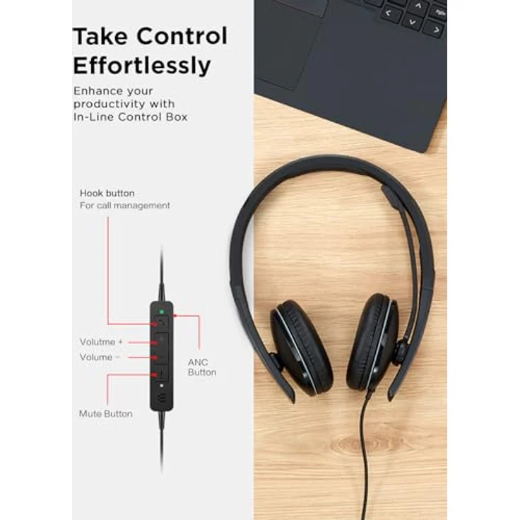 Lenovo 4XD1M39029 Kopfhörer mit aktiver Geräuschunterdrückung, On-Ear, kabelgebunden, USB Typ-C, schwarz – Bild 7