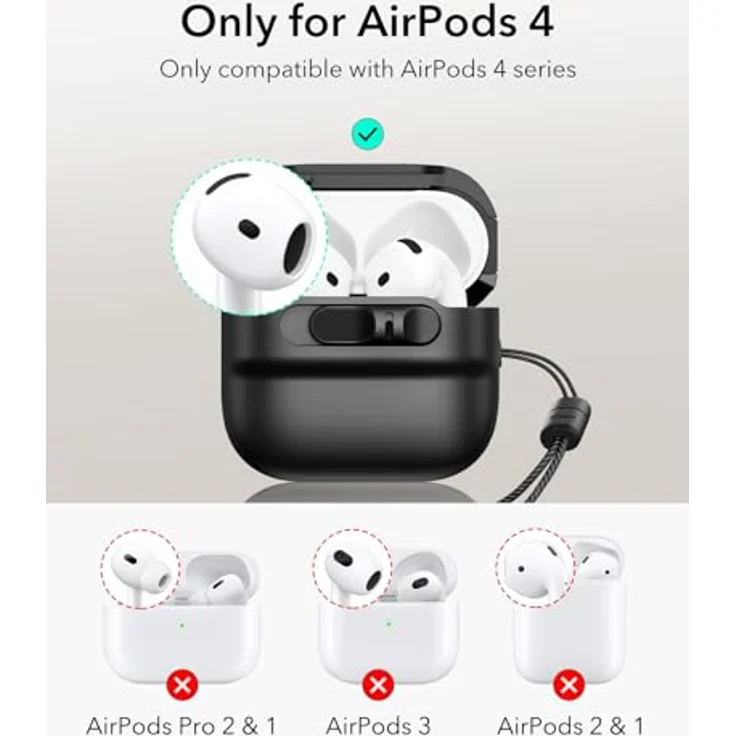 ESR AirPods 4 Hülle, kompatibel mit AirPods 4 Gen (2024) (USB-C), MagSafe-kompatibel, sturzsicher mit Magnet Deckelverschluss, Schwarz – Bild 2