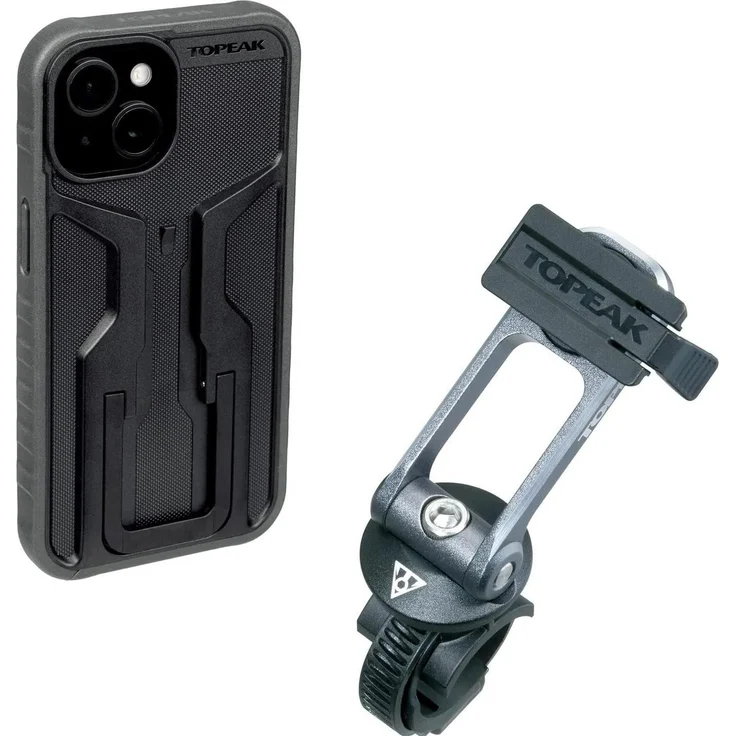 Topeak Ridecase für iPhone 15 Plus, Smartphone-Hülle in Schwarz/Grau, robustes Design mit Fallschutz und rutschfester Oberfläche