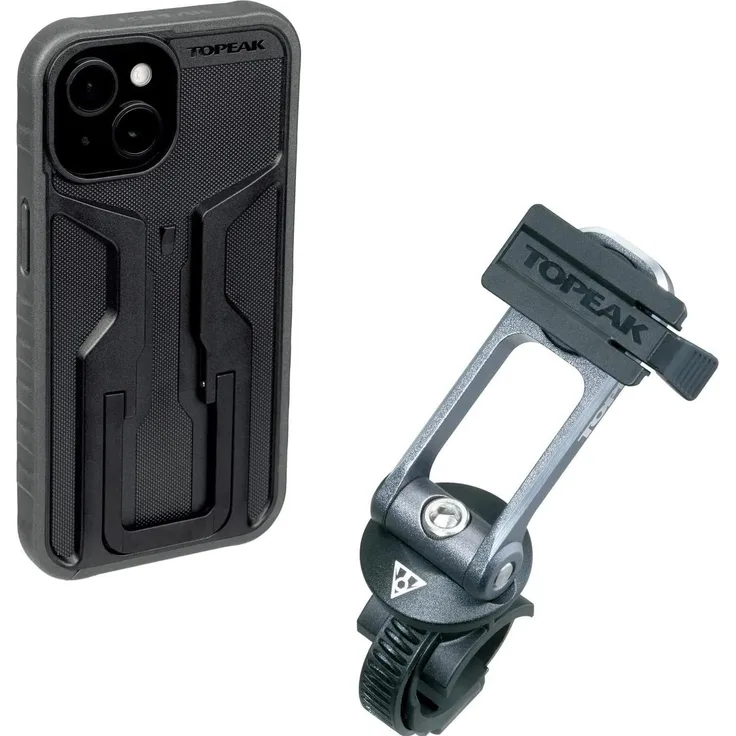 Topeak Ridecase für iPhone 15 Plus, Smartphone-Hülle in Schwarz/Grau, robustes Design mit Fallschutz und rutschfester Oberfläche
